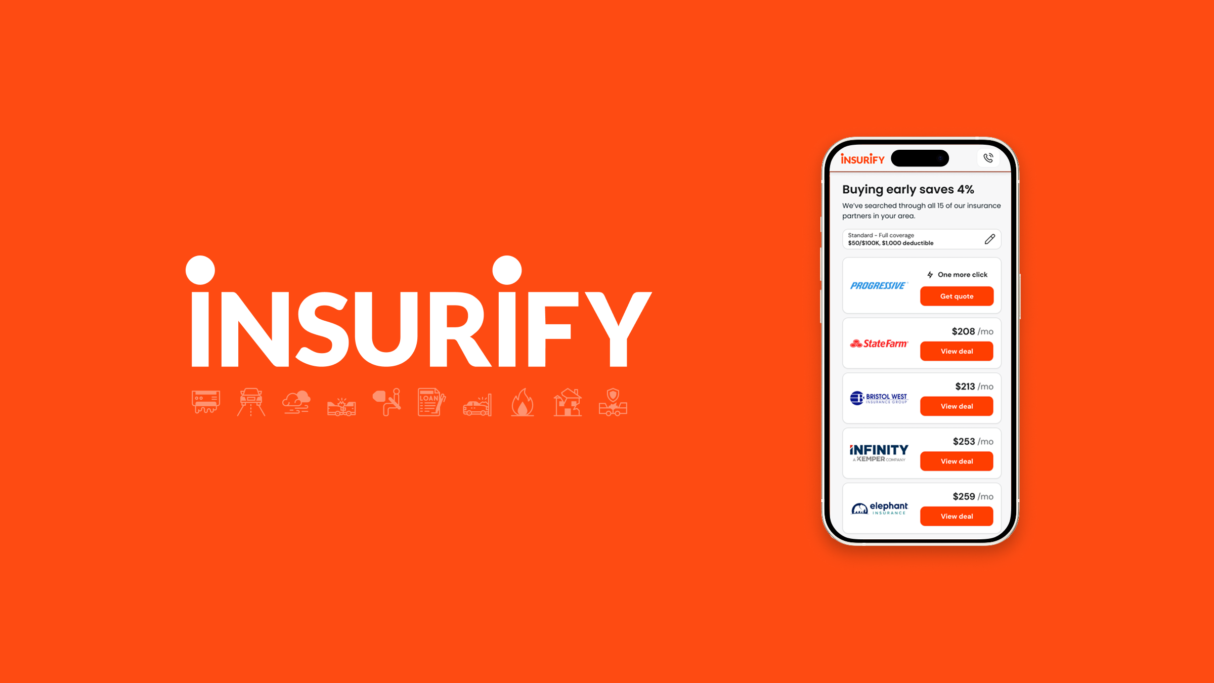 Insurify quote results displayed on a mobile phone