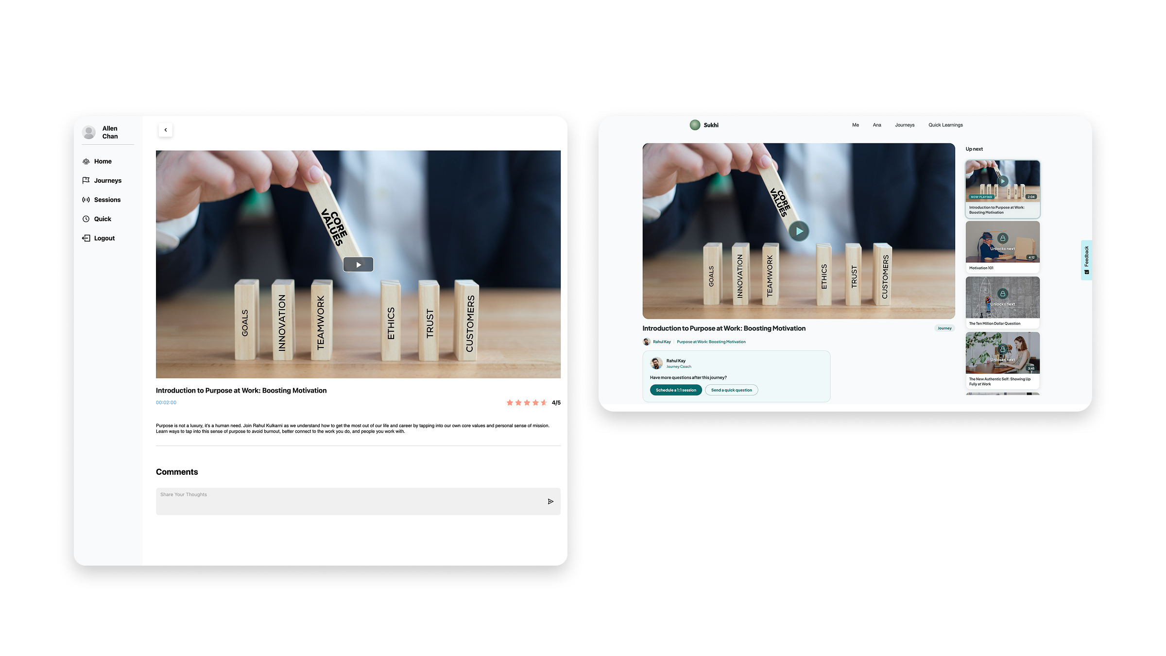 Legacy video page beside the redesigned playback experience